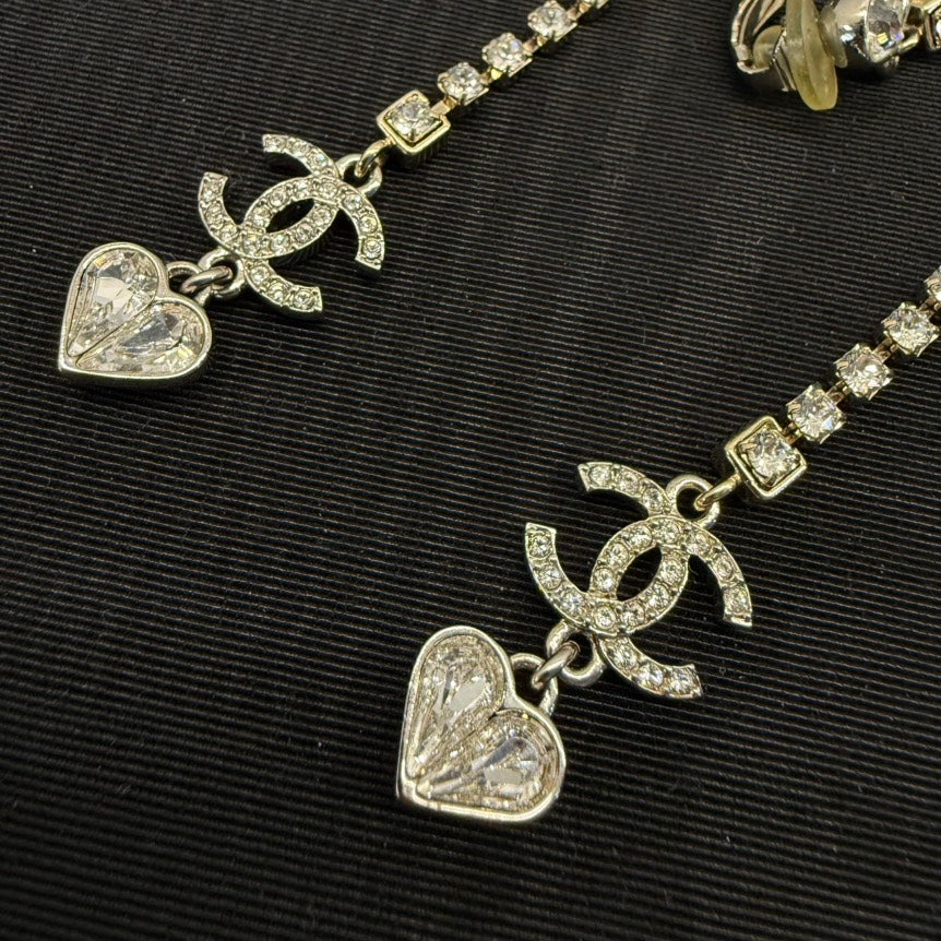 Chanel Rhinestone Dangling Post Earrings Gold Crystal