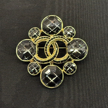 Chanel Coco Black Gold Round Brooch