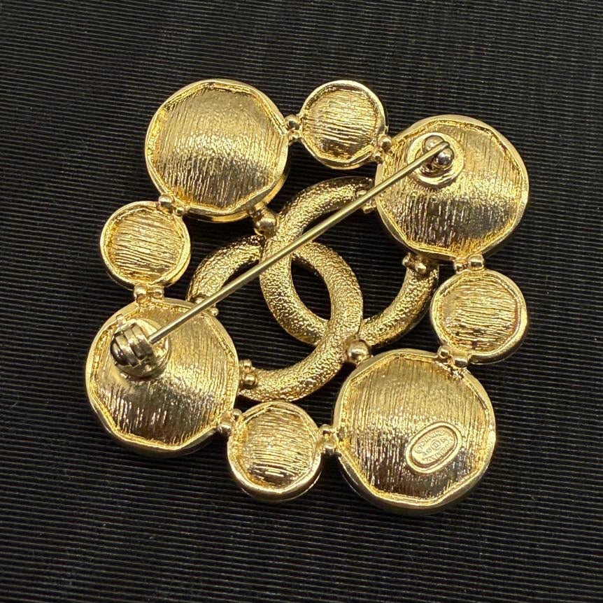 Chanel Coco Black Gold Round Brooch