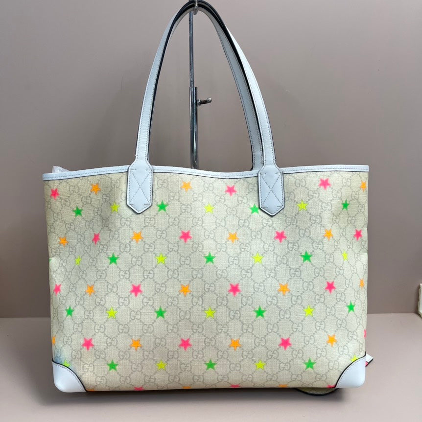 Gucci GG Star Beige Canvas Tote Bag with Pouch Medium