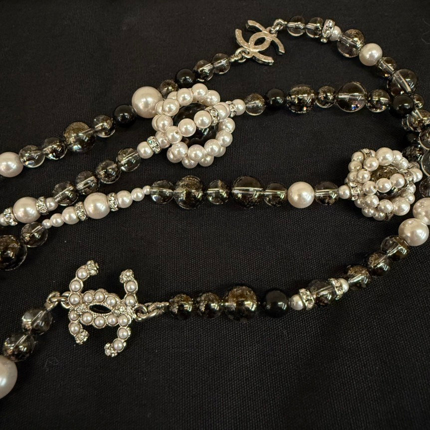 Chanel Pearl Black Beaded Long Necklace
