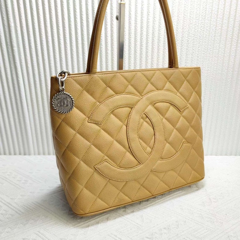 Chanel Beige Caviar Leather Grand Shopping Tote Bag