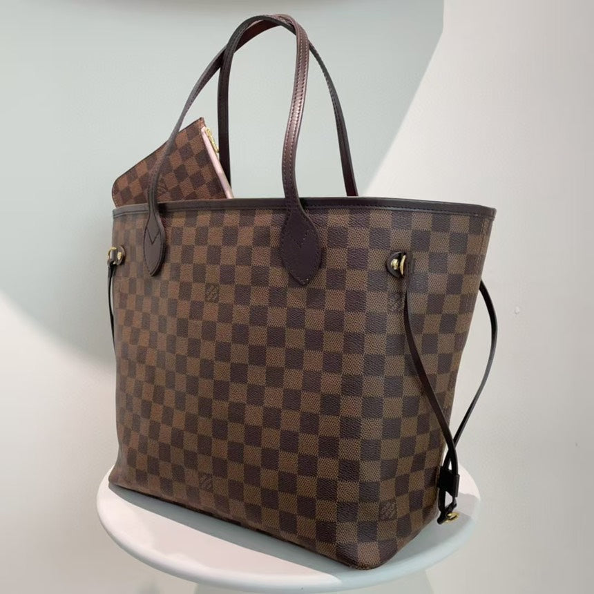 Louis Vuitton Neverfull MM Damier Ebene Canvas Tote Bag Brown