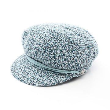 Chanel Coco Mark Tweed Casquette Hat Light Blue Multicolor Polyamide