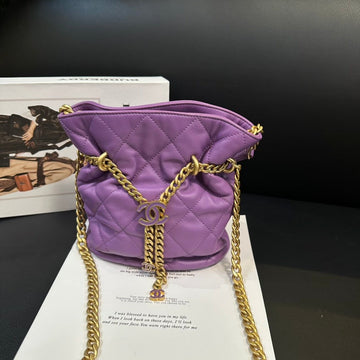 Chanel 22p Purple Enamel Buckle Bucket Bag 23cm
