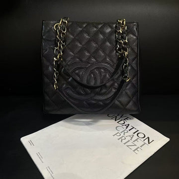 Chanel PST Black Caviar Leather Tote Bag 25cm