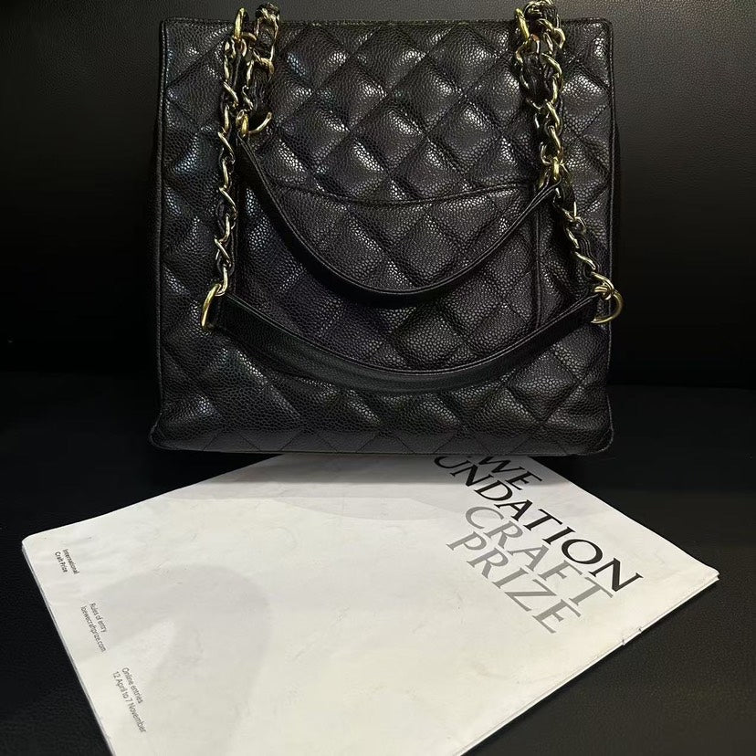 Chanel PST Black Caviar Leather Tote Bag 25cm