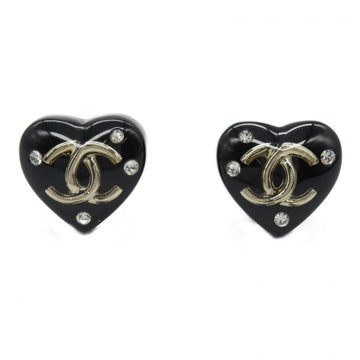Chanel Heart Earrings Black Champagne Gold Plating