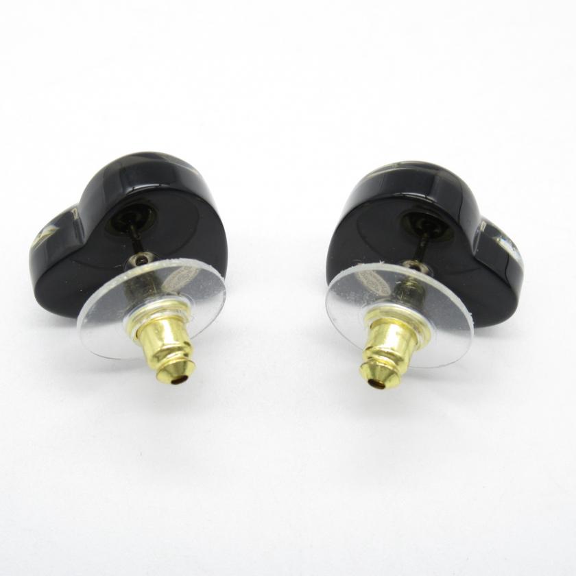 Chanel Heart Earrings Black Champagne Gold Plating