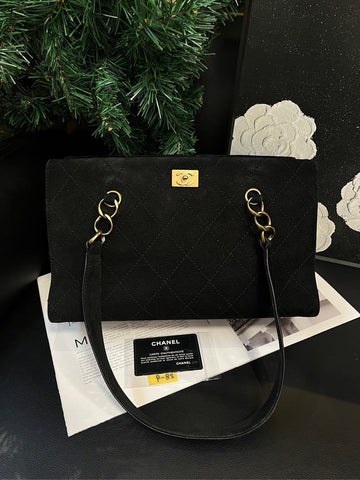 Chanel Black Gold Suede Patchwork Bag 33cm