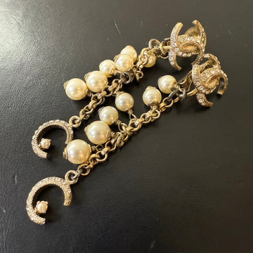 Chanel Coco Pearl Gold Dangling Clip-on Earrings