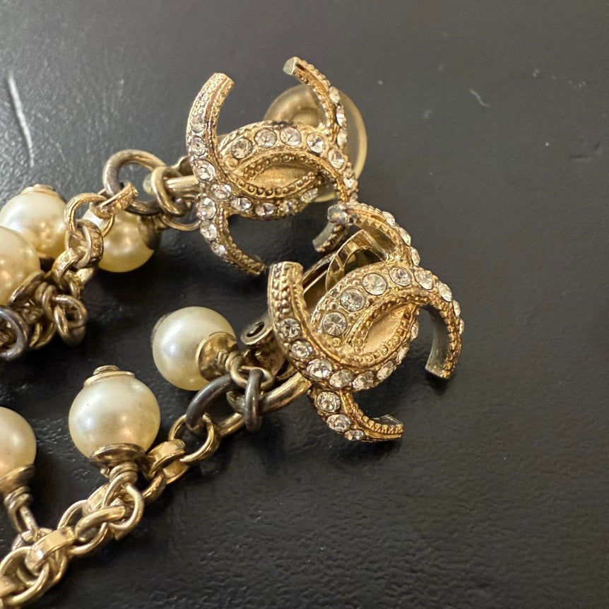 Chanel Coco Pearl Gold Dangling Clip-on Earrings