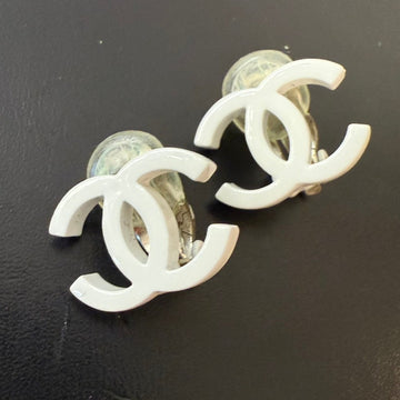 Chanel Vintage White Coco Clip-on Earrings