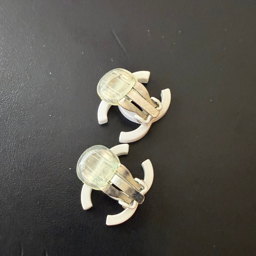 Chanel Vintage White Coco Clip-on Earrings