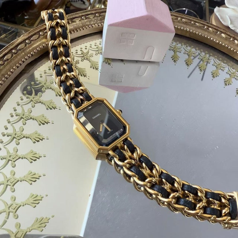 Chanel Premiere Black Gold Watch Chain Bracelet 26mm