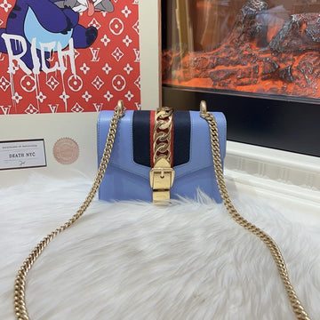 Gucci Sylvie Blue Leather Medium Shoulder Bag