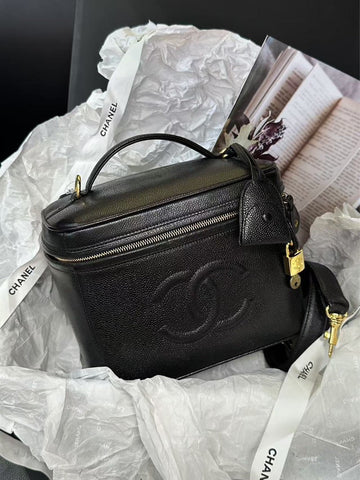 Chanel Black Leather Bull Makeup Box Crossbody Bag