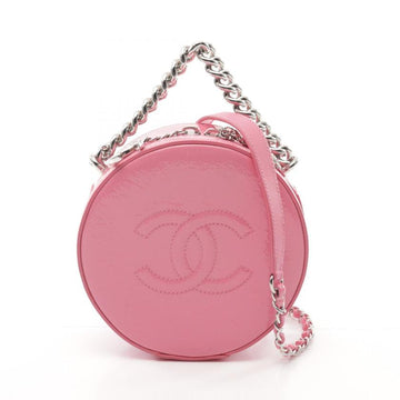 Chanel Coco Mark Round Pink Patent Leather Chain Handbag 2WAY Silver Hardware