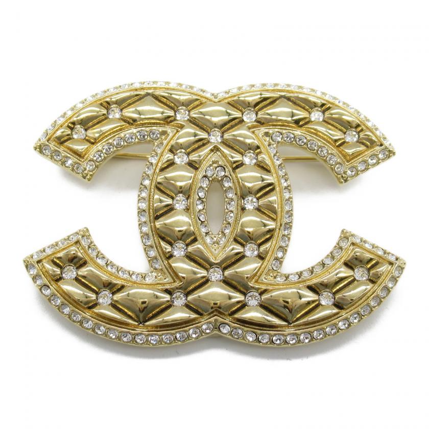 Chanel Coco Mark Gold Plated Clear Stone Brooch