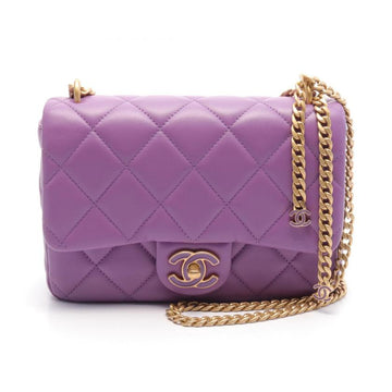 Chanel Matelasse Purple Lambskin Chain Shoulder Bag Gold Hardware