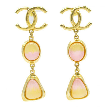 Chanel Pink Gold Plated Earrings with Stones Yellow Gold