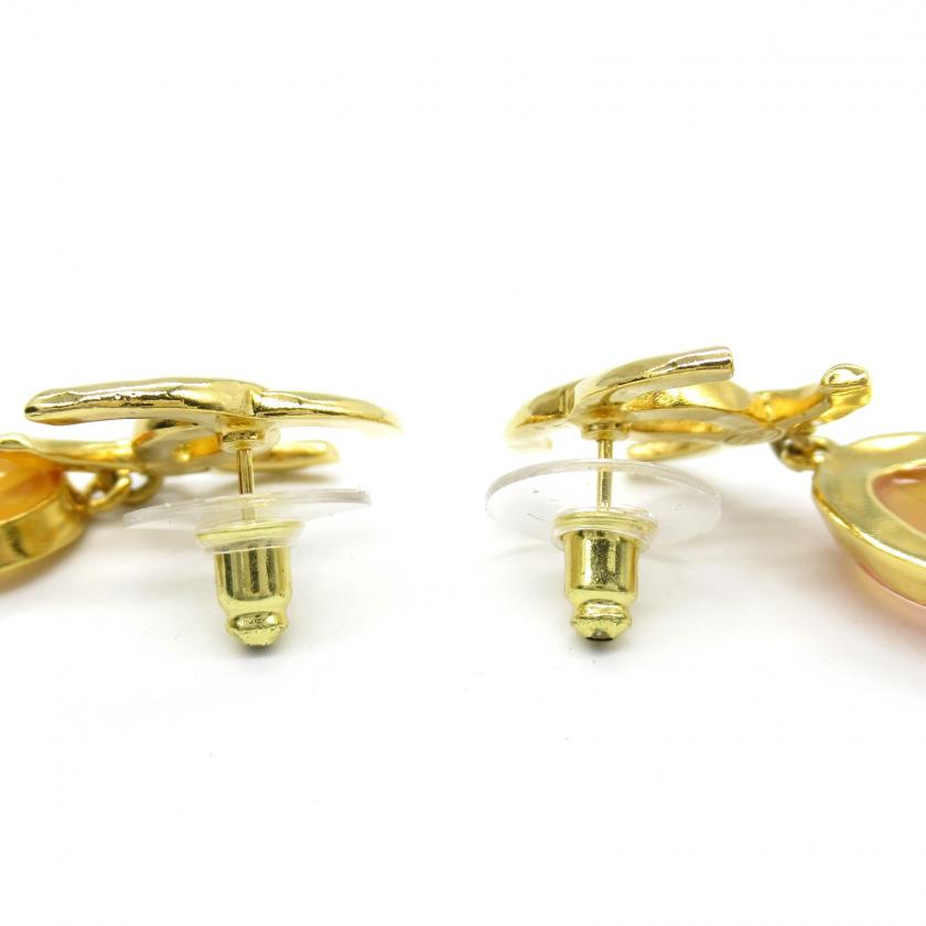 Chanel Pink Gold Plated Earrings with Stones Yellow Gold