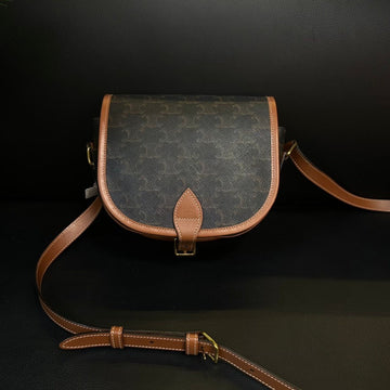 Celine Arc de Triomphe Brown Canvas Leather Saddle Crossbody Bag Medium