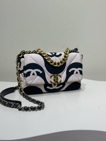 Chanel 19 Black White Quilted Shoulder Bag Small