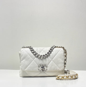 Chanel 19 White Quilted Leather Bag Medium Size