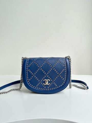 Chanel Blue Leather Quilted Crossbody Bag Small