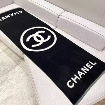 Chanel Black Cashmere Wool Logo Scarf Large