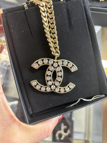 Chanel Gold Crystal CC Pendant Necklace