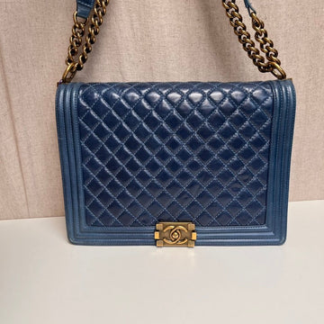 Chanel Leboy Maxi Navy Quilted Leather Shoulder Bag Large