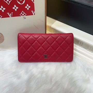 Chanel Camellia Red Leather Quilted Wallet Compact
