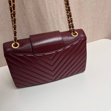 Chanel Burgundy Leather Chevron Quilted Cross Body Bag Medium