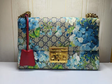 Gucci Padlock Blue Floral Monogram Canvas Bag Medium