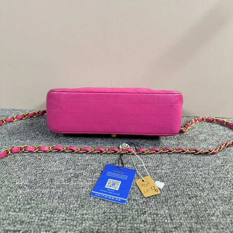 Chanel Pink Quilted Chevron Chain Bag Medium