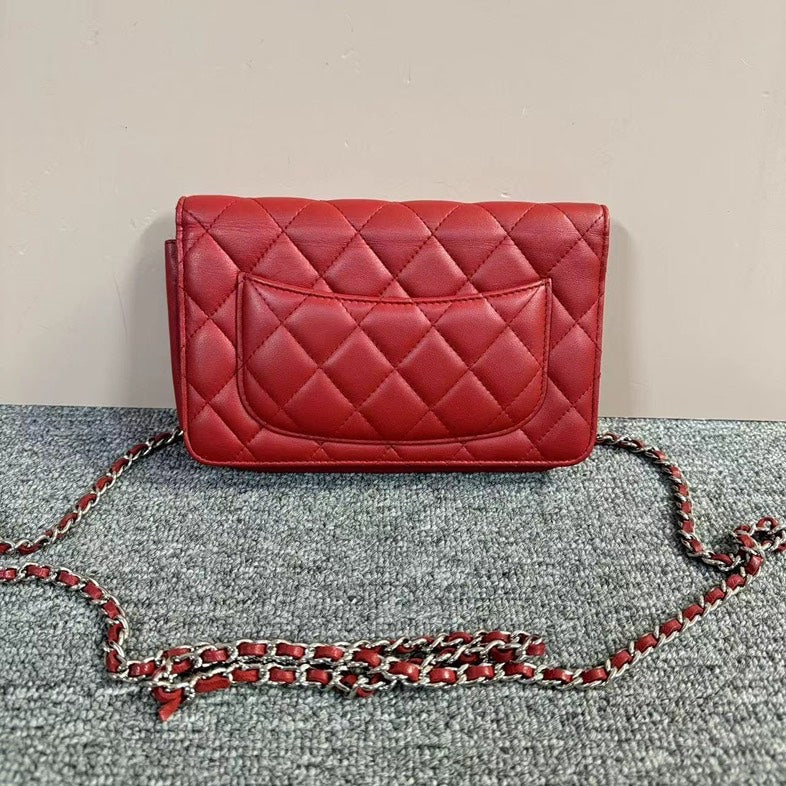 Chanel Red Quilted Leather Clutch Bag Medium