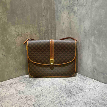 Celine Vintage Brown Monogram Canvas Messenger Bag Medium