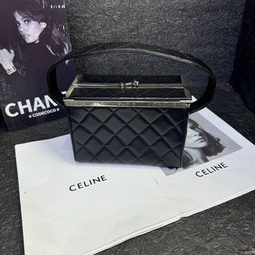 Chanel Black Silver Quilted Makeup Box Bag