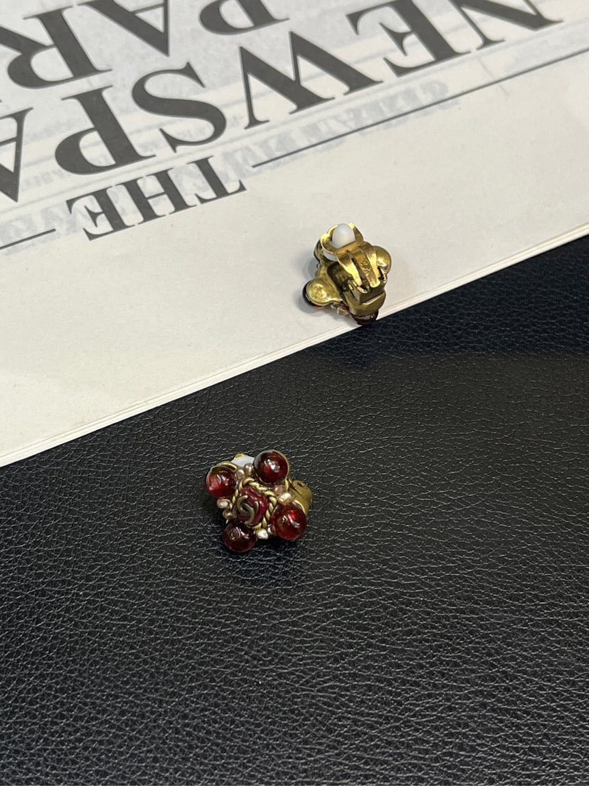 Chanel Red Glazed Ear Clip Earrings Vintage