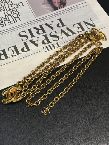 Chanel Gold Small Checkered Three-Strand Chain Waist Belt