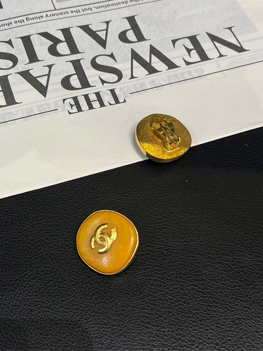 Chanel Natural Stone Double C Ear Clip Gold
