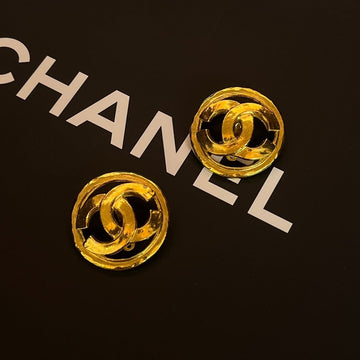 Chanel Gold Hollow Double C Logo Ear Clips