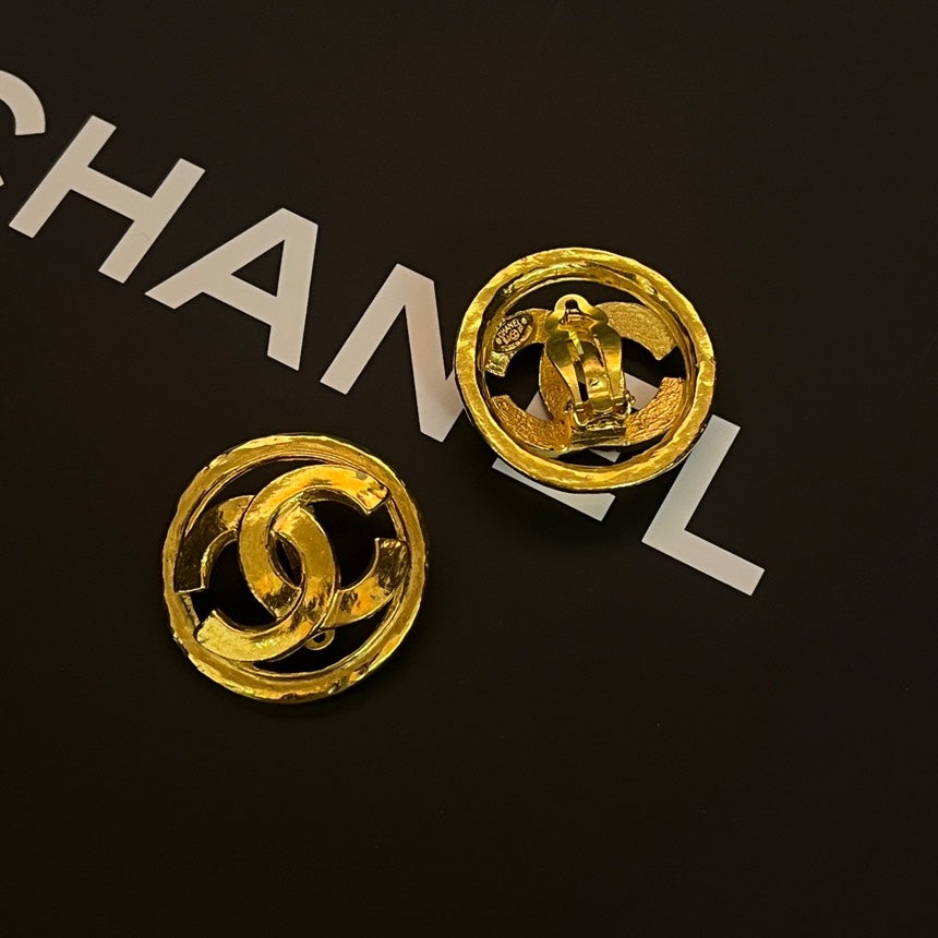 Chanel Gold Hollow Double C Logo Ear Clips