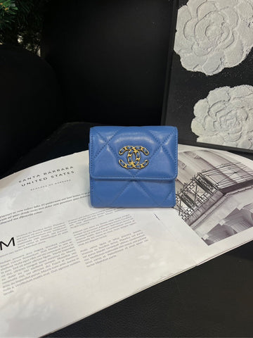 Chanel 19 Series Sapphire Blue Quilted Wallet Small