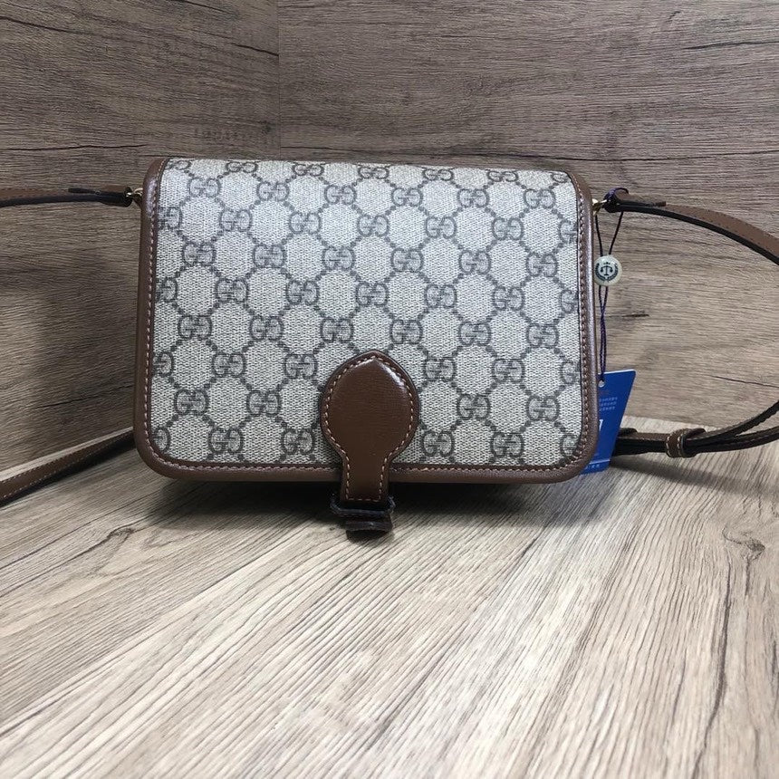 Gucci Beige Brown GG Supreme Canvas Small Crossbody Bag