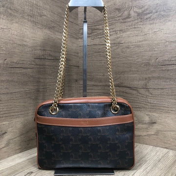 Celine Macadam Brown Canvas Leather Shoulder Bag Medium