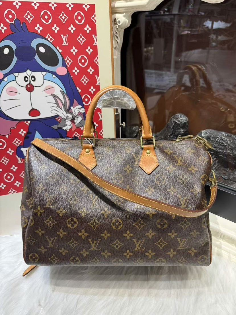Louis Vuitton Speedy 35 Brown Monogram Canvas Tote with Strap