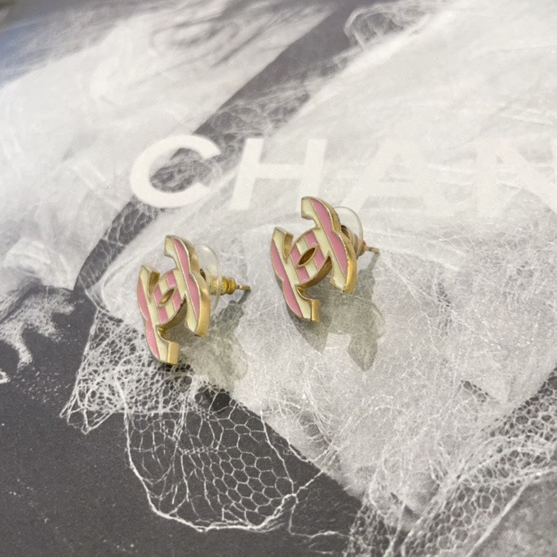 Chanel Pink Gold CC Logo Stud Earrings